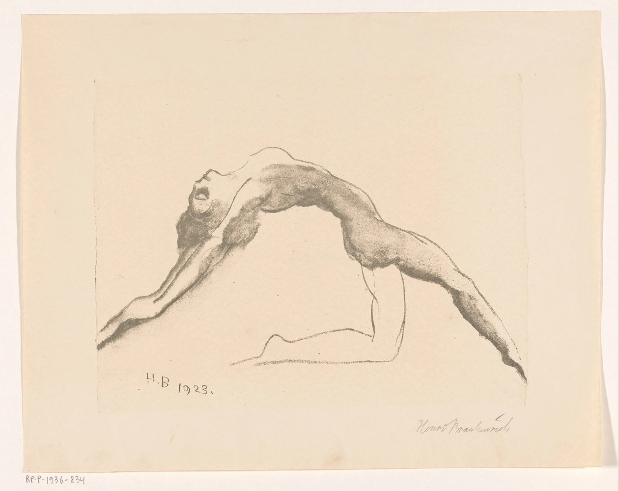 Naken kvinne hopper bakover av Henri Braakensiek (signed by artist)