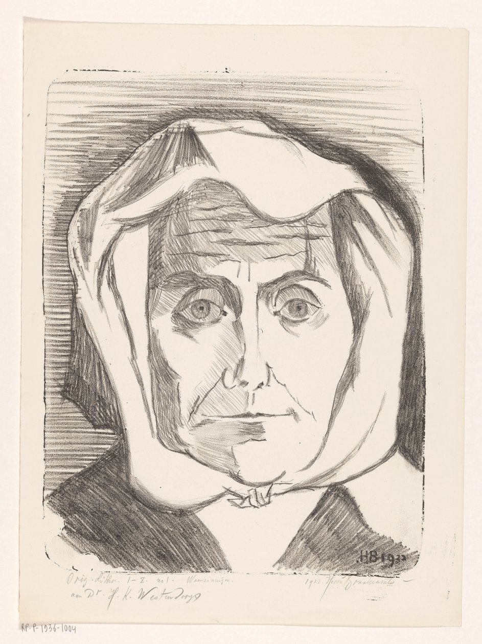 Portrett av en ukjent kvinne Insane (original serietittel på objekt) av Henri Braakensiek (signed by artist)