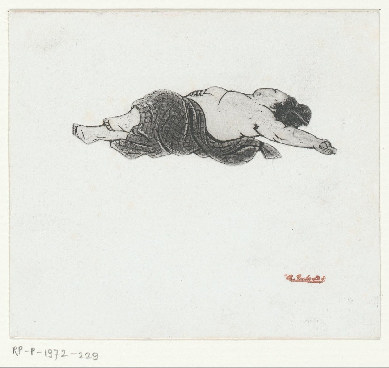 Tilbakelent japansk kvinne med bar bryst av Henri Charles Guérard (attributed to)