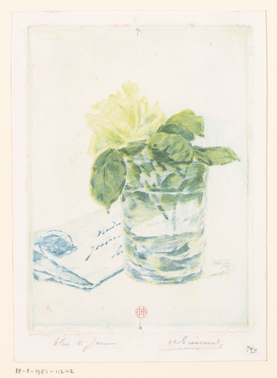 Brev ved siden av en vase med en rose av Henri Charles Guérard (signed by artist)