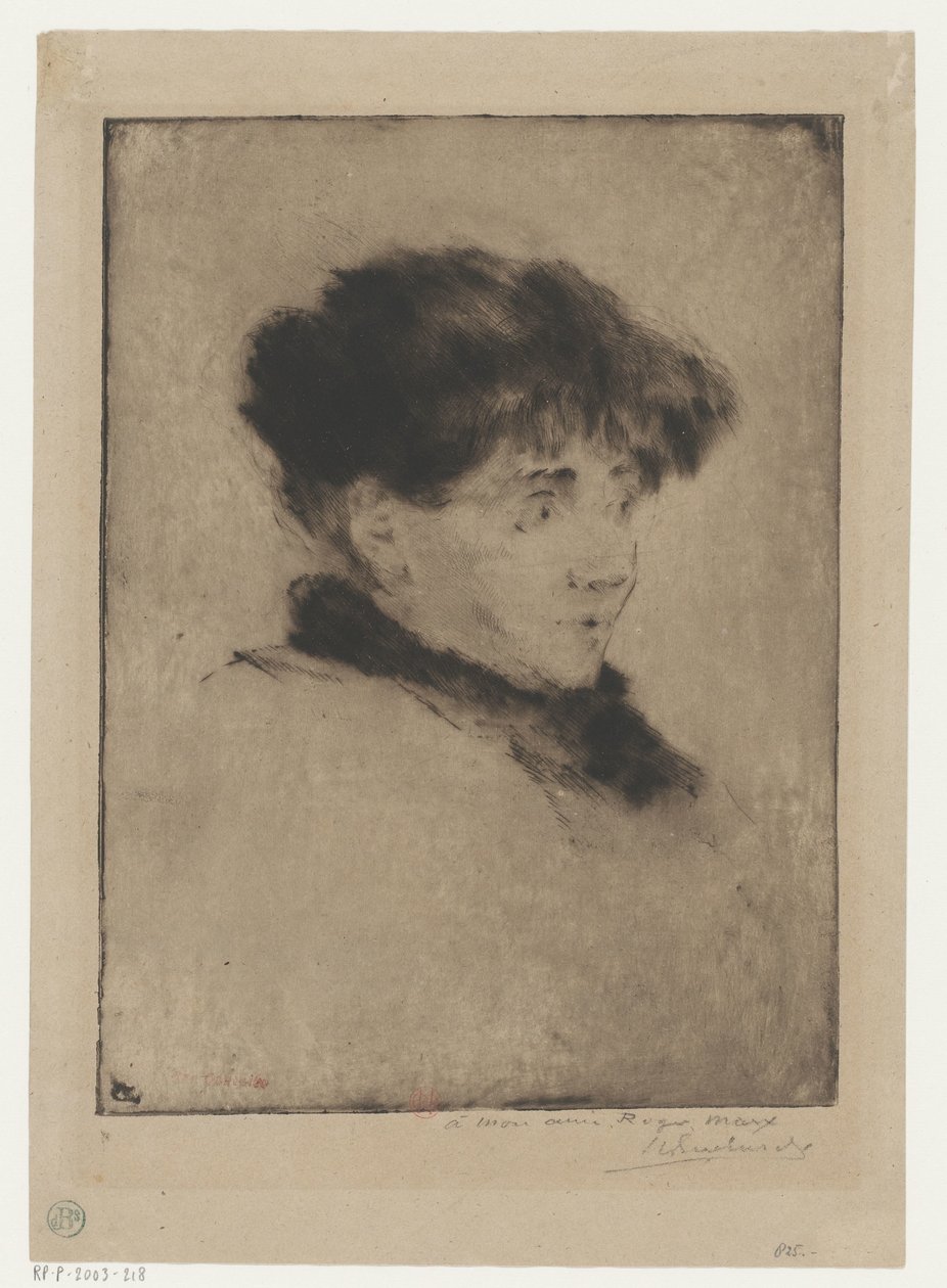 Portrett av Eva Gonzalès av Henri Charles Guérard (signed by artist)