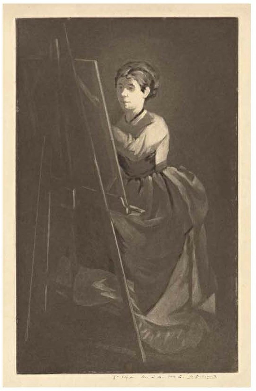 At the Easel – Portrett av kunstneren Jeanne Gonzalès av Henri Charles Guérard