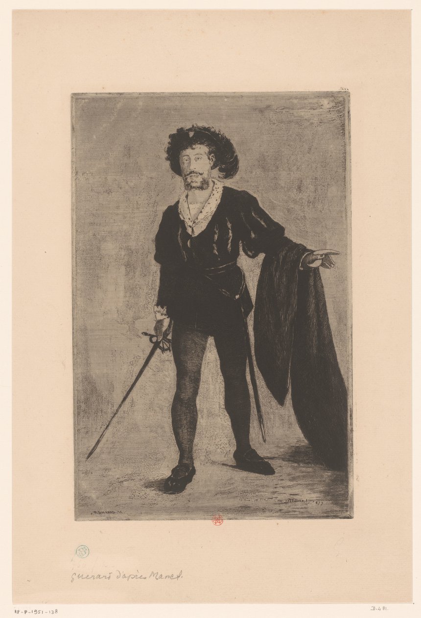 Portrett av Jean-Baptiste Faure i rollen som Hamlet av Henri Charles Guérard
