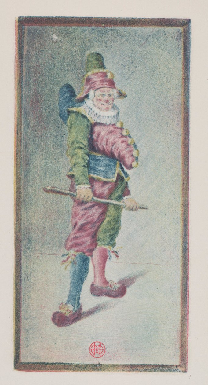 Punchinello, tre fjerdedeler til høyre, ca. 1887. av Henri Charles Guérard