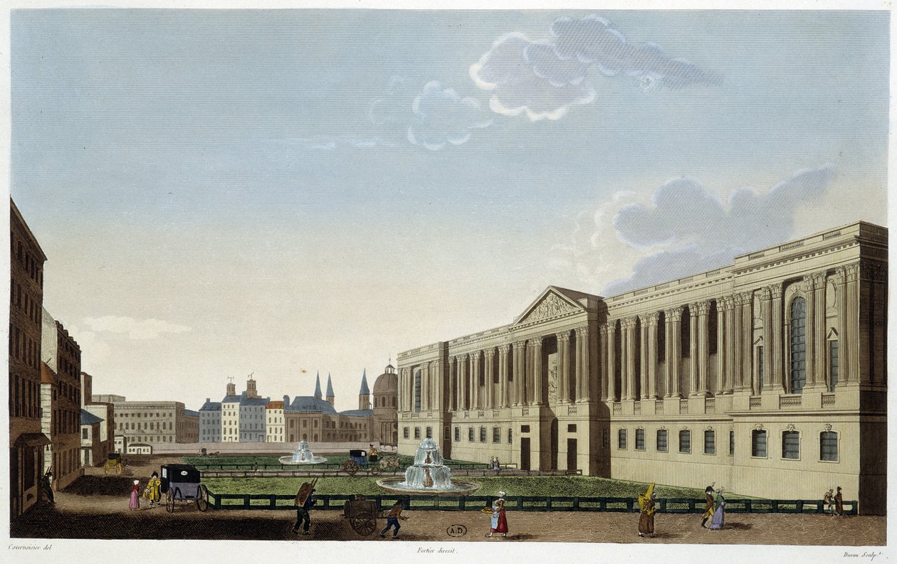 Colonnade of Louvre, rundt 1820 - i "" Views of Paris"" av Courvoisier av Henri Courvoisier Voisin