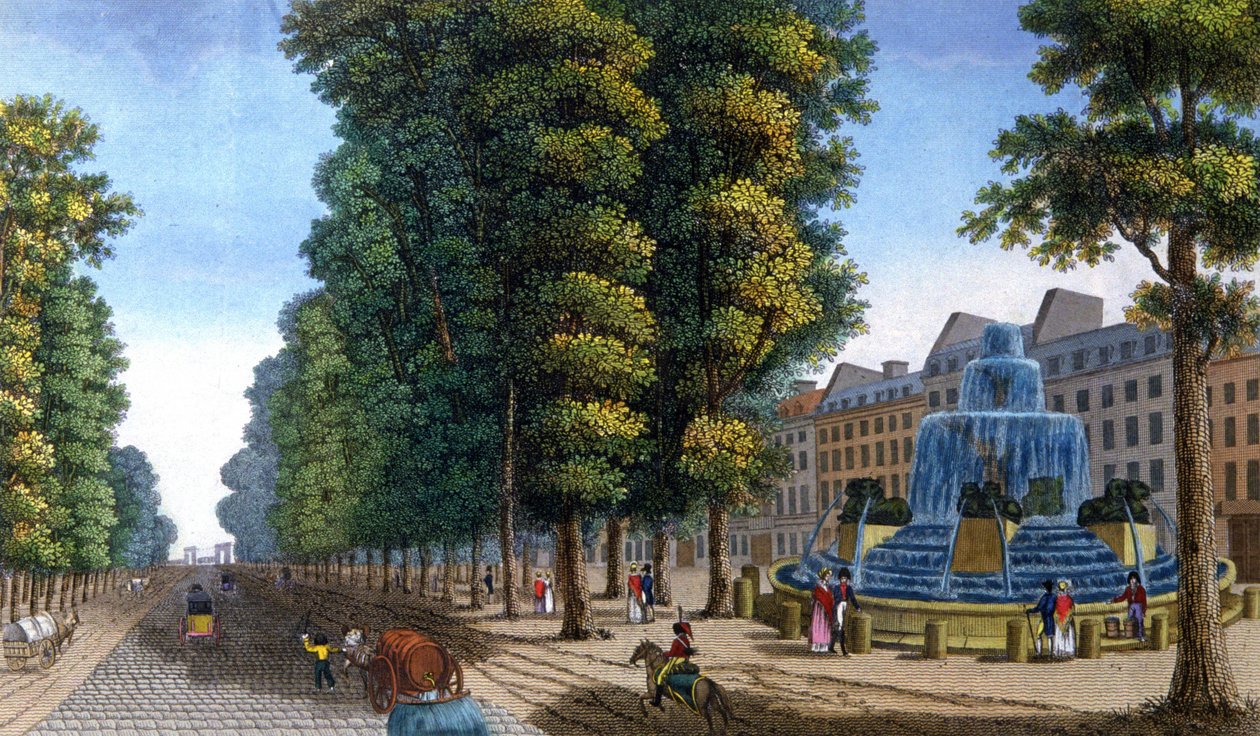 Fontene, Boulevard Saint-Martin, ca. 1810-1820 (gravering) av Henri Courvoisier Voisin
