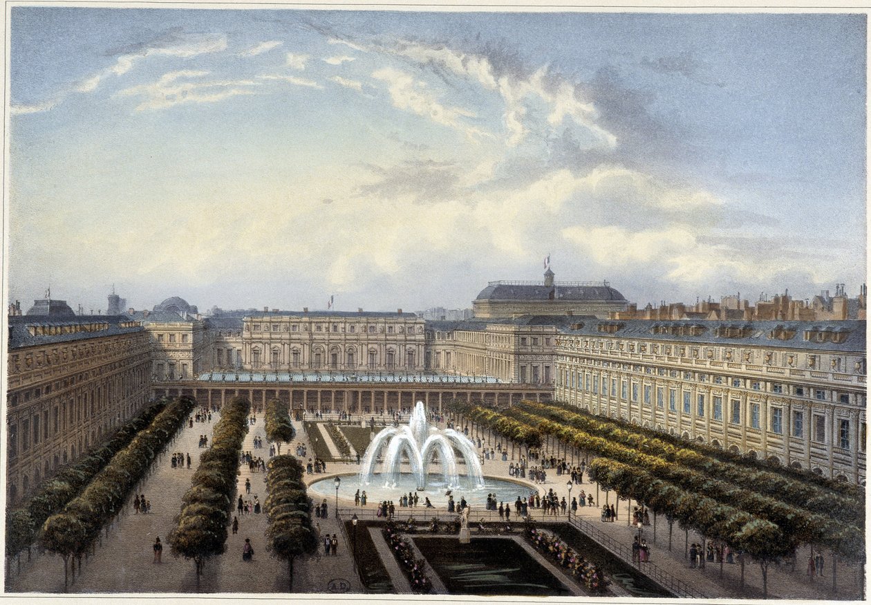 Jardin du Palais-Royal, rundt 1820 i ""Views of Paris"" av Courvoisier 1827 av Henri Courvoisier Voisin