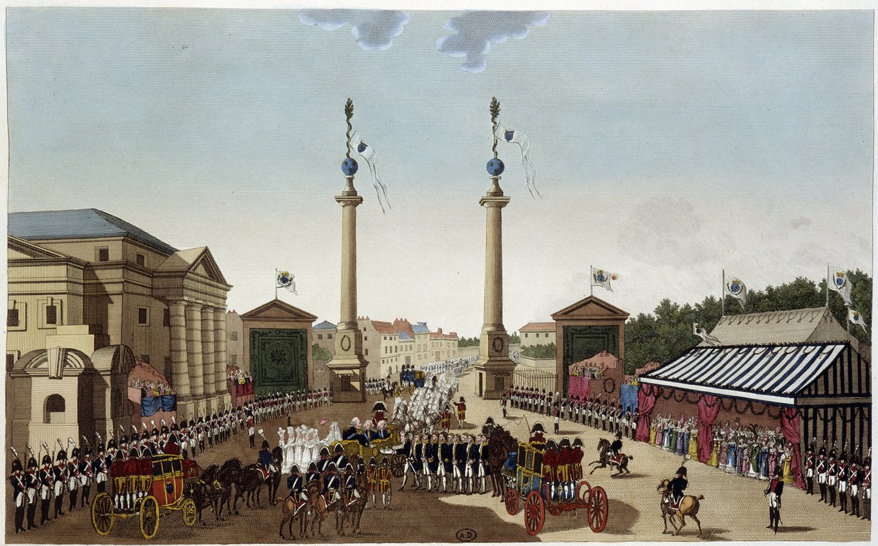 Saint-Denis-barrieren ved overlevering av nøkler til Louis XVIII 3. mai 1814 - i "" Vues de Paris"" av Courvoisier 1827 av Henri Courvoisier Voisin