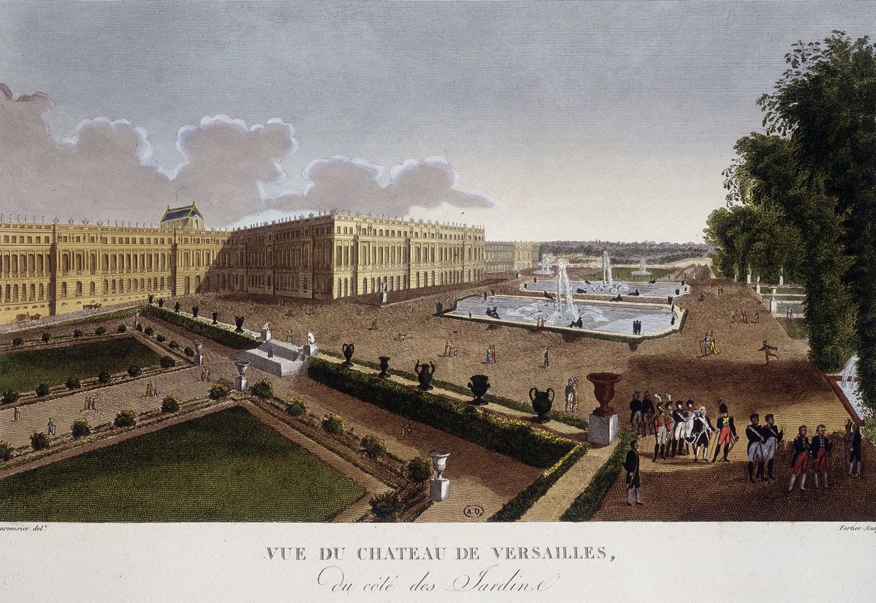 Chateau de Versailles på siden av hagene - i "" Views of Paris"" av Courvoisier av Henri Courvoisier Voisin