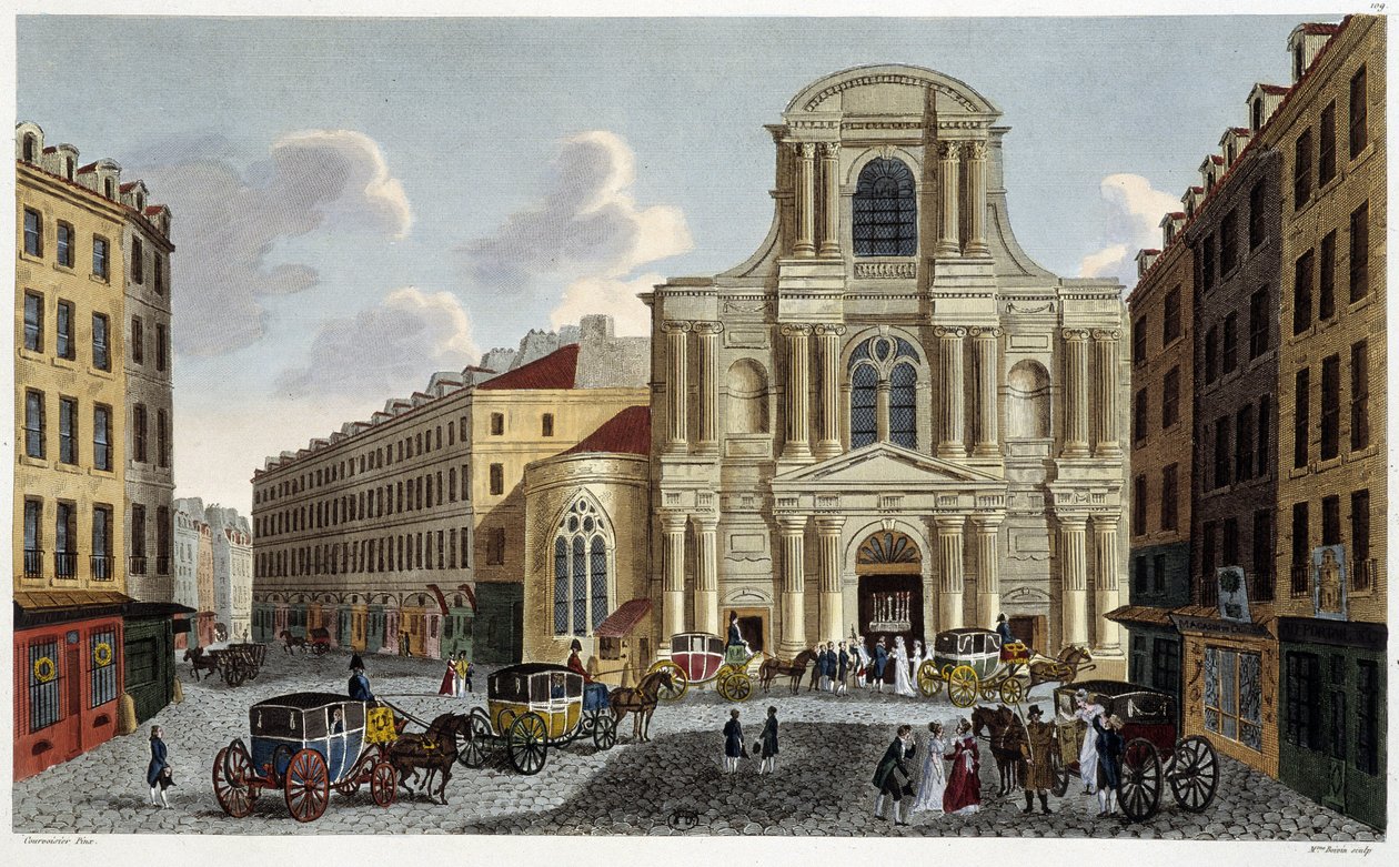 Saint-Gervais kirke, rundt 1820 - i ""Views of Paris"" av Courvoisier av Henri Courvoisier Voisin