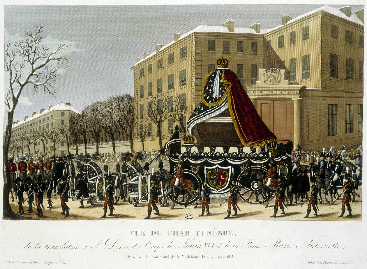 Begravelsesvogn for oversettelsen av Louis XVI og Marie Antoinette til Saint Denis 21. januar av Henri Courvoisier Voisin