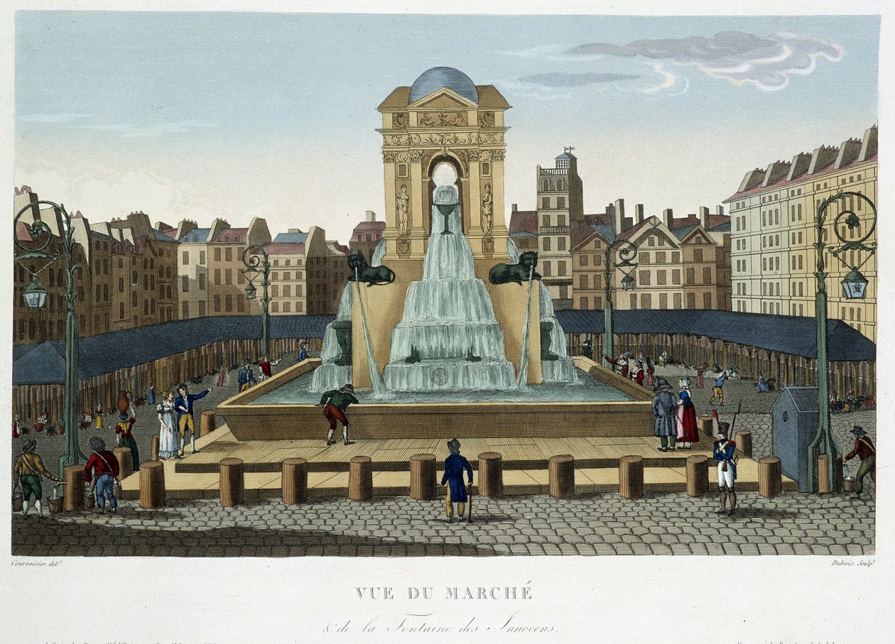 The Fountain of the Innocents, rundt 1820 - i ""Views of Paris"" av Courvoisier 1827 av Henri Courvoisier Voisin
