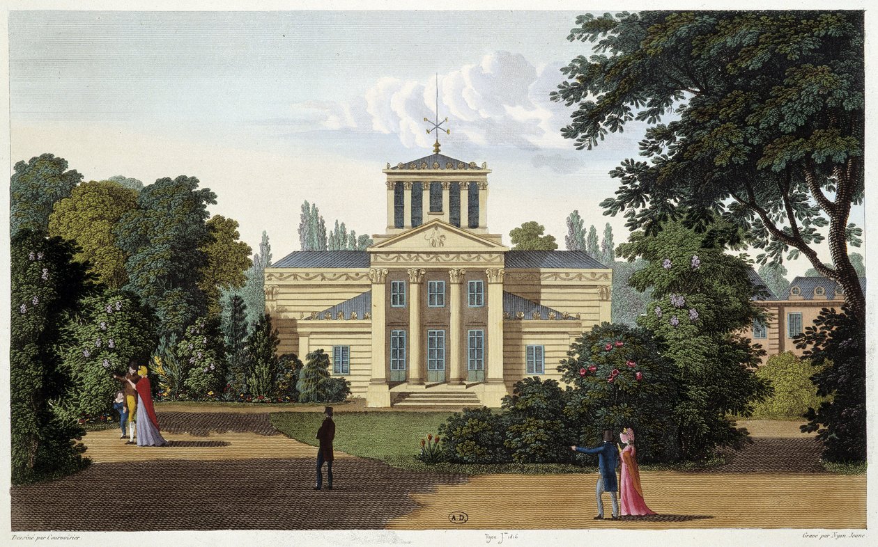 Paviljongen til Monceau-hagen. Gravering av Courvoisier av Henri Courvoisier Voisin