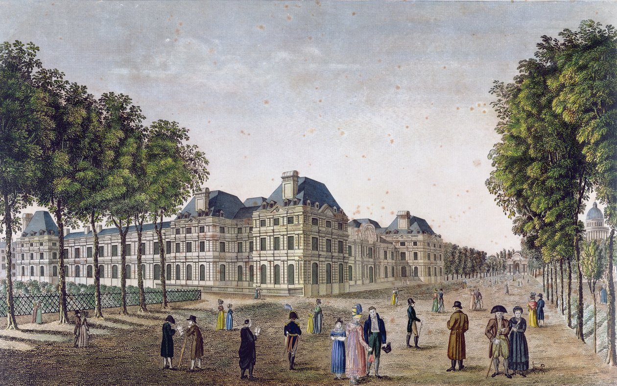 Luxembourg-palasset, ca. 1815-20 (fargegravering) av Henri Courvoisier Voisin