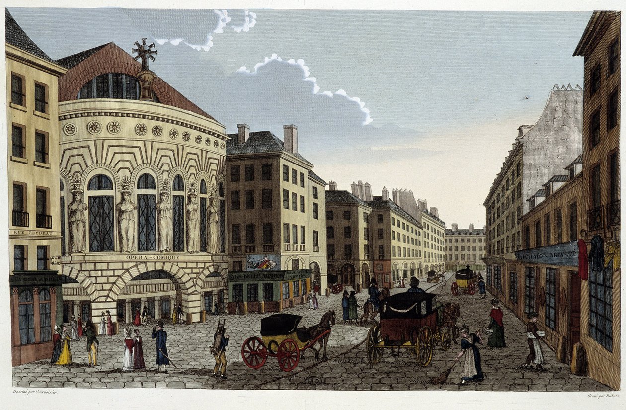 Theatre of the Opera Comique, rundt 1820 i ""Views of Paris"" av Courvoisier 1827 av Henri Courvoisier Voisin