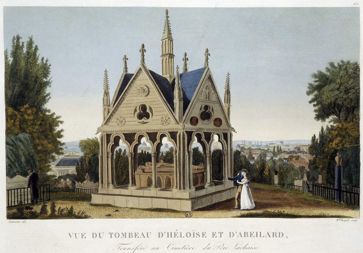 Graven til Héloïse og Abelard ved Père Lachaise, ca. 1820 - i ""Views of Paris"" av Courvoisier av Henri Courvoisier Voisin