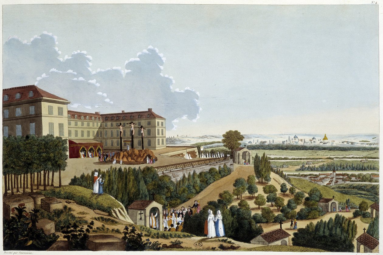 Utsikt over Golgata, under festene til Ste Croix, i Suresnes - i "" Vues de Paris" av Courvoisier av Henri Courvoisier Voisin