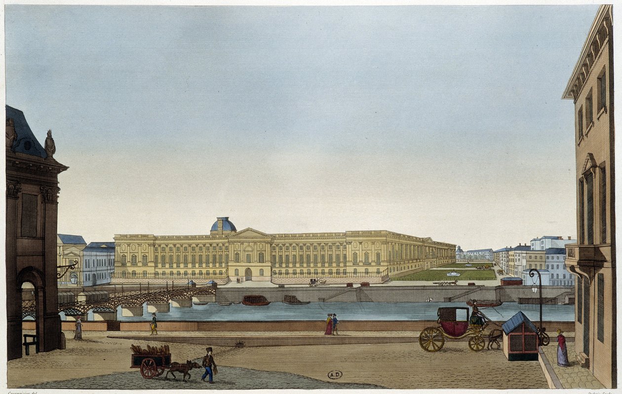 Utsikt over Louvre og Pont des Arts på venstre bredd - i "" Vues de Paris"" av Courvoisier av Henri Courvoisier Voisin