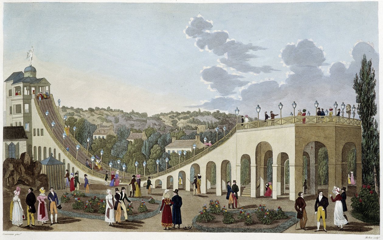 Utsikt over fjellene i Belleville, rundt 1820 - i "" Vues de Paris"" av Courvoisier av Henri Courvoisier Voisin
