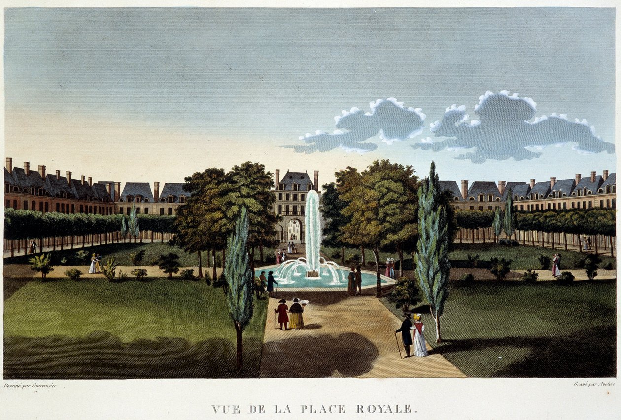 Utsikt over Place Royale (Place des Vosges) - Paris av Courvoisier av Henri Courvoisier Voisin