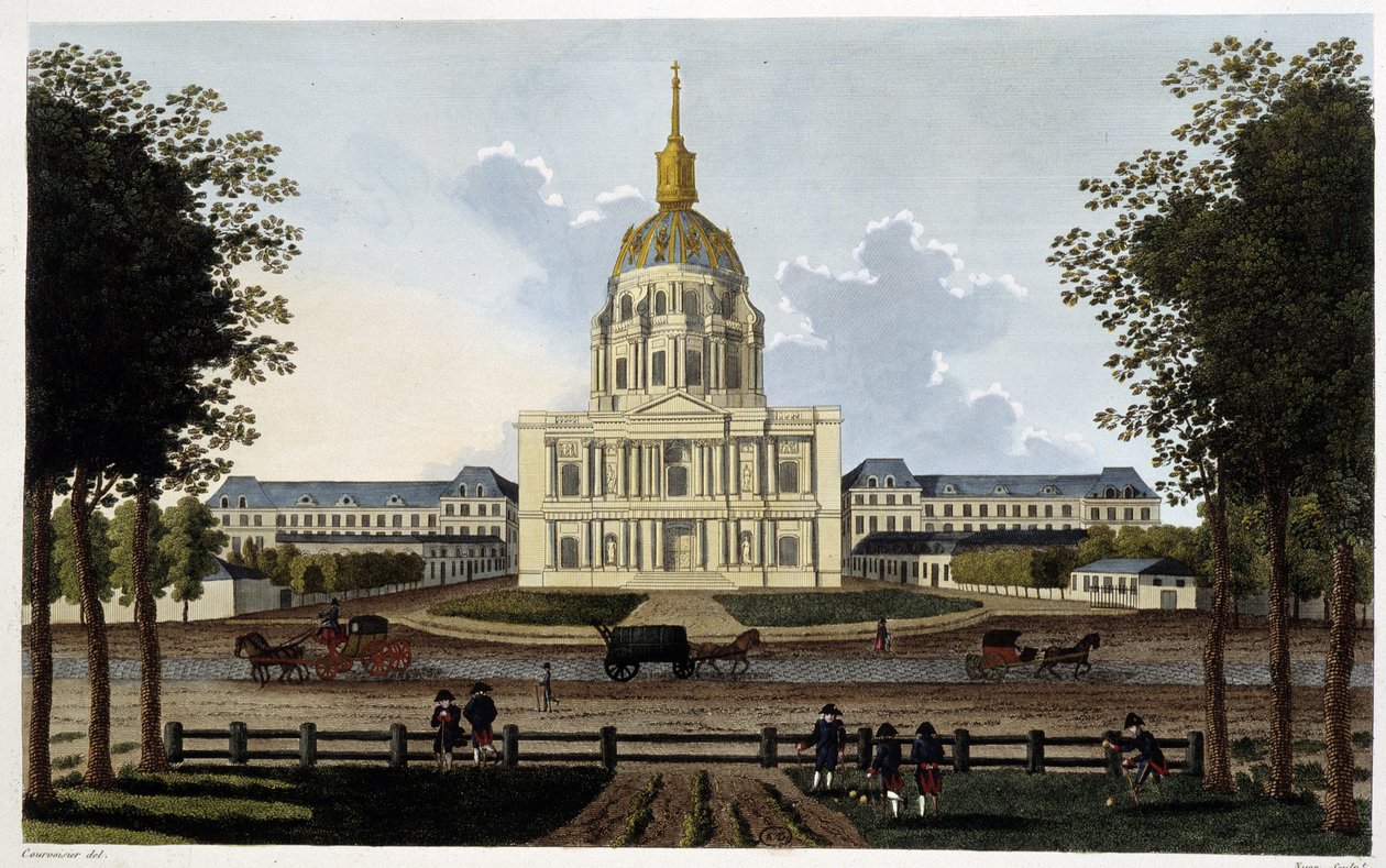 Utsikt over kirken til Royal Hotel des Invalides - i "" Vues de Paris"" av Courvoisier av Henri Courvoisier Voisin