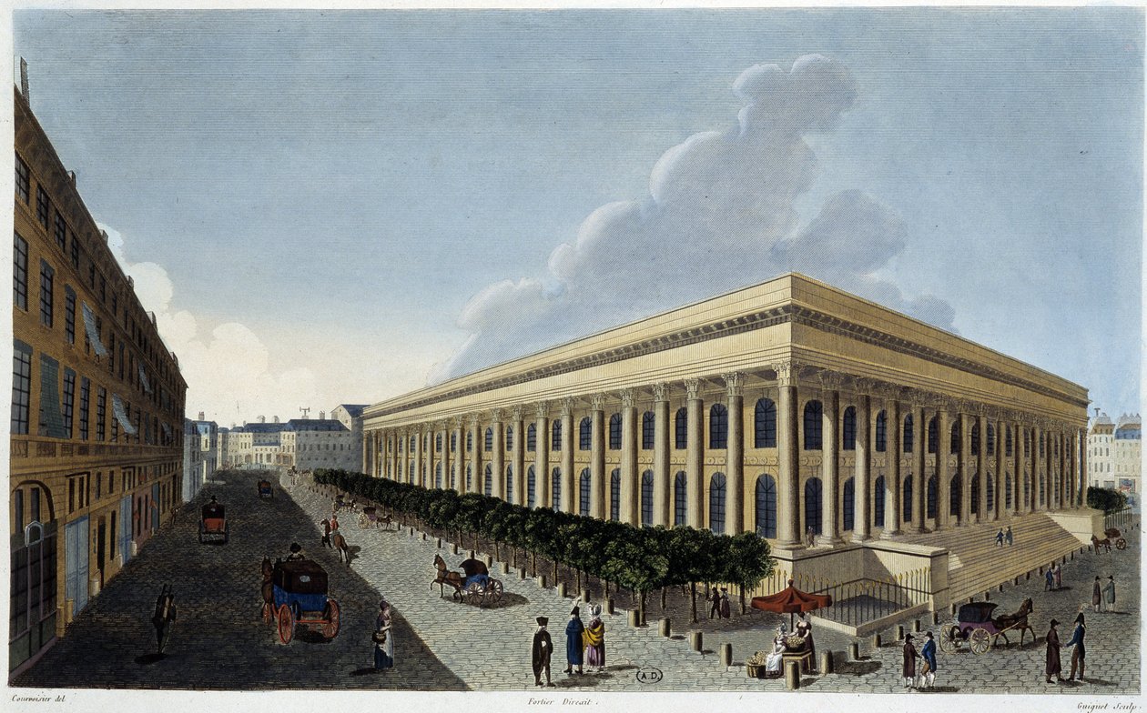 Utsikt over den nye børsen og Tribunal de Commerce - i "" Vues de Paris"" av Courvoisier av Henri Courvoisier Voisin