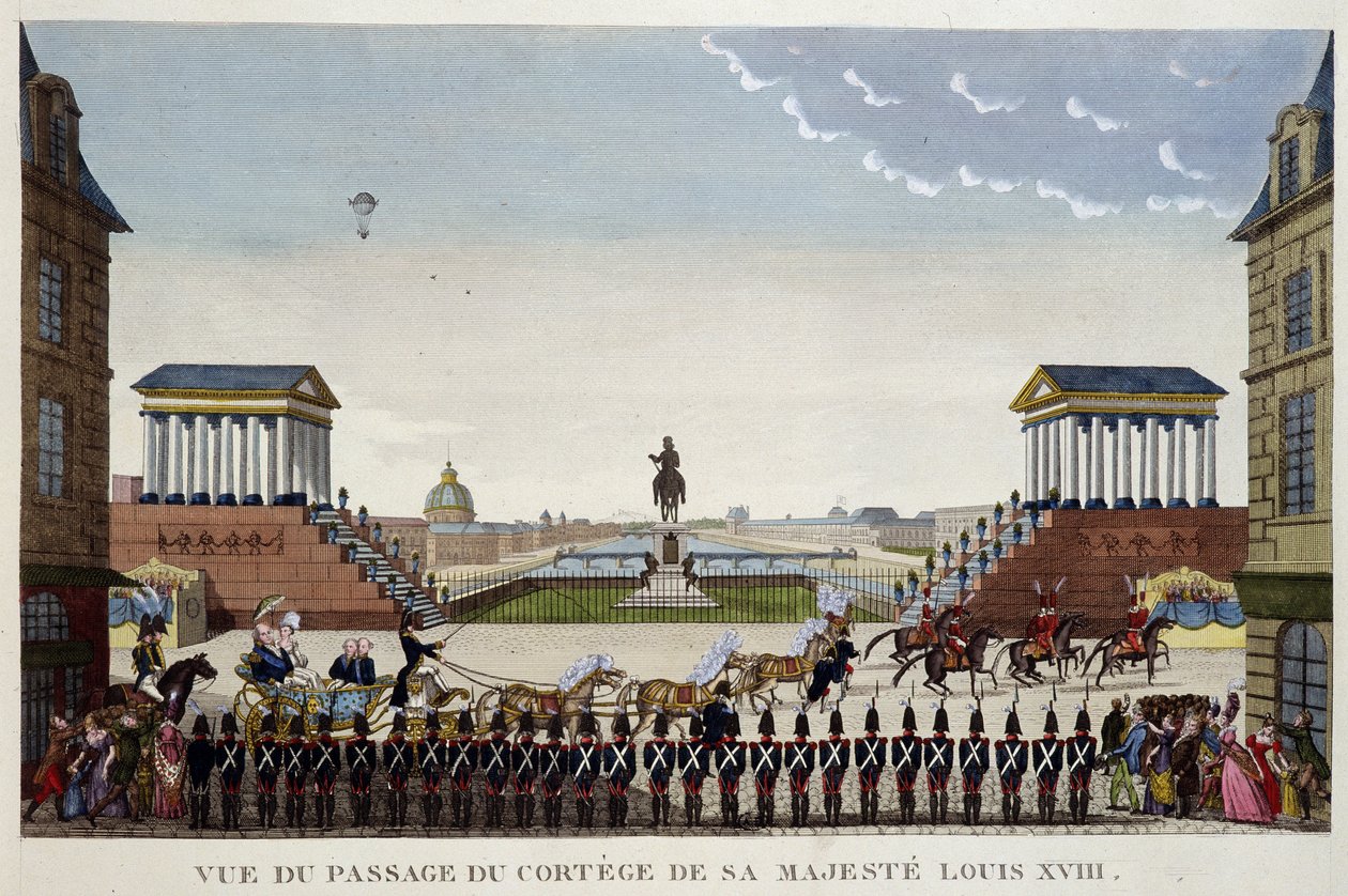 Utsikt over passasjen av kortegen til hans majestetiske Louis XVIII 3. mai av Henri Courvoisier Voisin