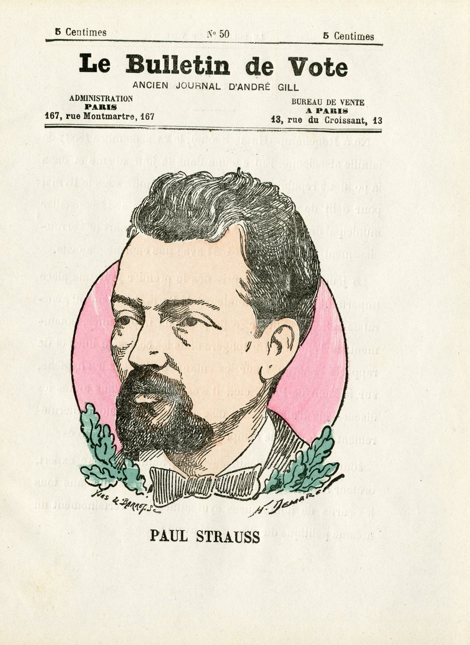 Stemmeseddel 2. serie, Satirisk i farger: Strauss Paul - Illustrasjon av Henri Demare (1846-1888) av Henri Demare