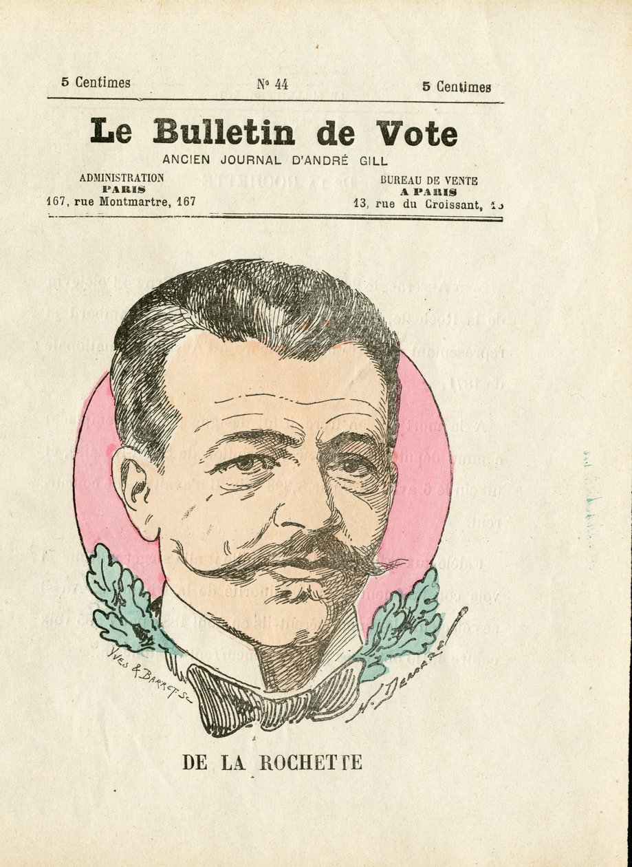 Stemmeseddel 2. serie, satirisk i farger: De la Rochette - Illustrasjon av Henri Demare (1846-1888) av Henri Demare