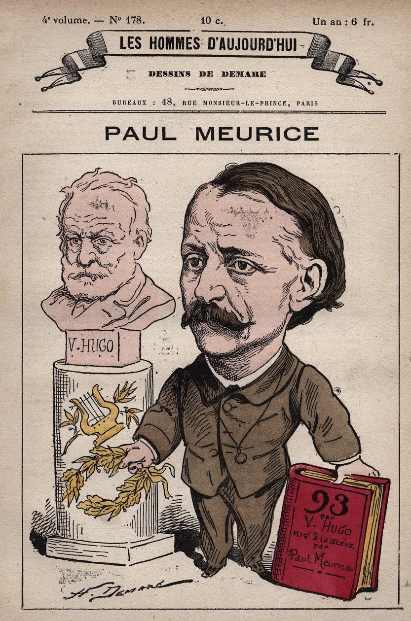 Tegneserie av Francois Paul Meurice (1818-1905) engelsk dramatiker og redaktør av Evenement, grunnlagt av Victor Hugo som han var litterær eksekutør for, og redigerte verkene hans (1880-1885) - fra 