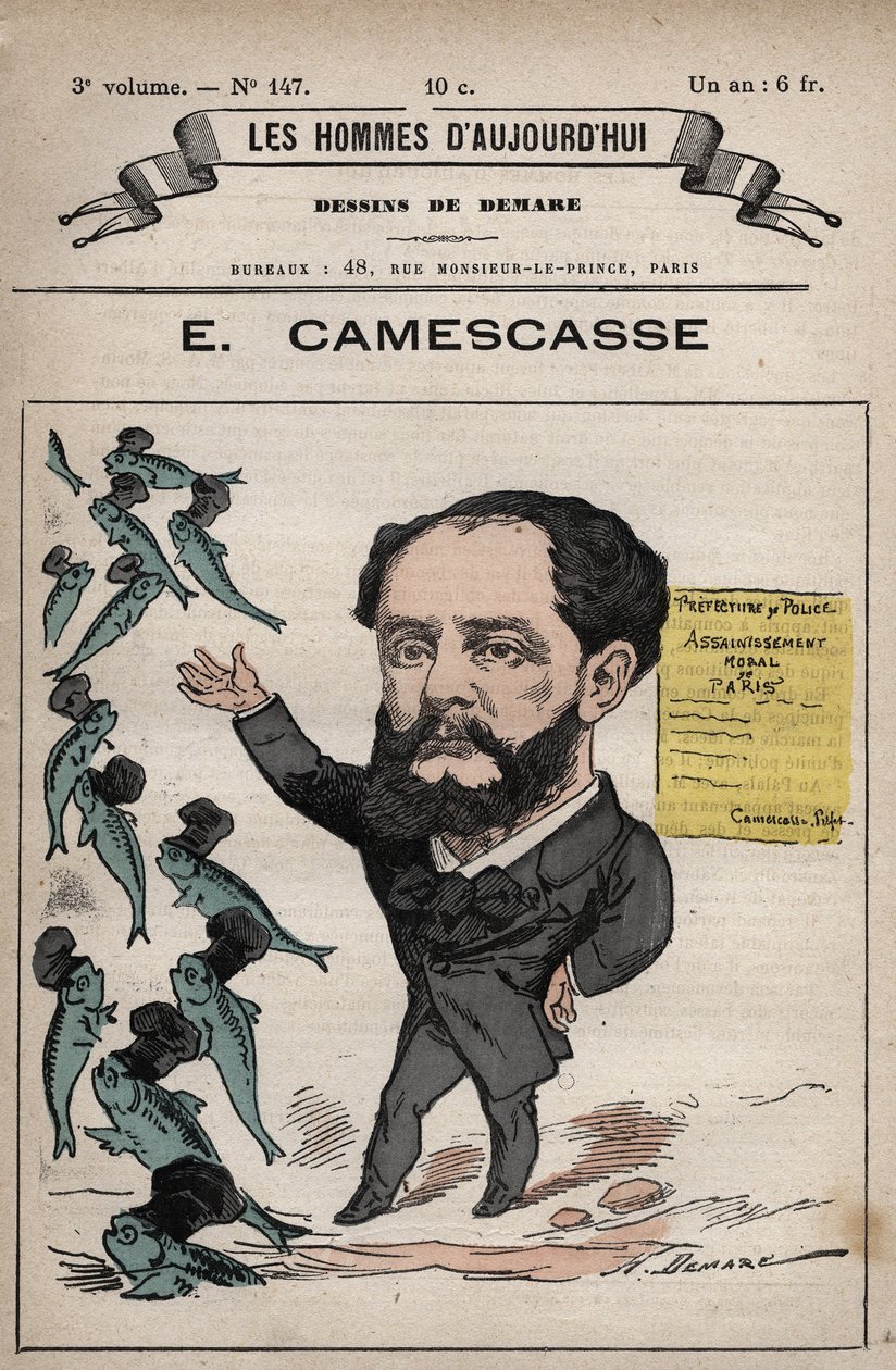 Tegneserie av Jean Louis Ernest Camescasse (1838-1897) advokat, fransk politiker - fra 