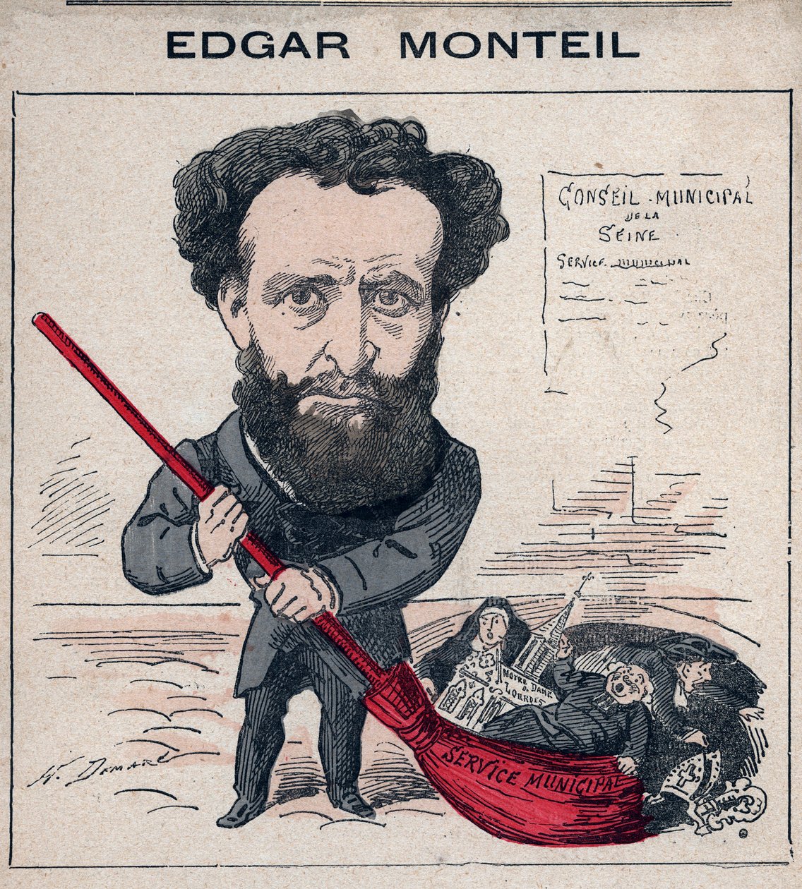 Edgar Monteil (1845-1926) fransk forfatter, frimurer - karikatur av Henri Demare i «Les Hommes d