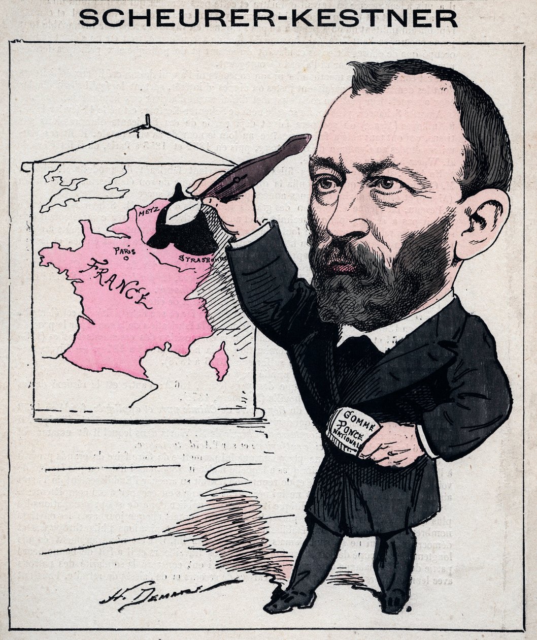 Portrett av Auguste Scherer-Kestner (Scheurer Kestner) (1833-1899) kjemiker, industrimann og Alsace-politiker - karikatur av Henri Demare i "Les Hommes d'Today" ", Paris av Henri Demare