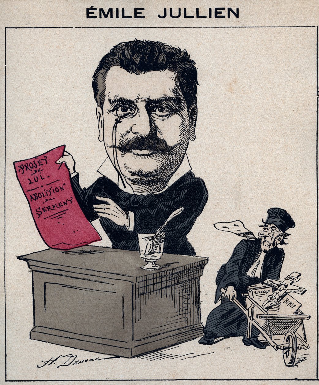 Portrett av Philippe Emile Jullien (1845-1912), fransk politiker - tegneserie av Henri Demare i «Les Hommes d