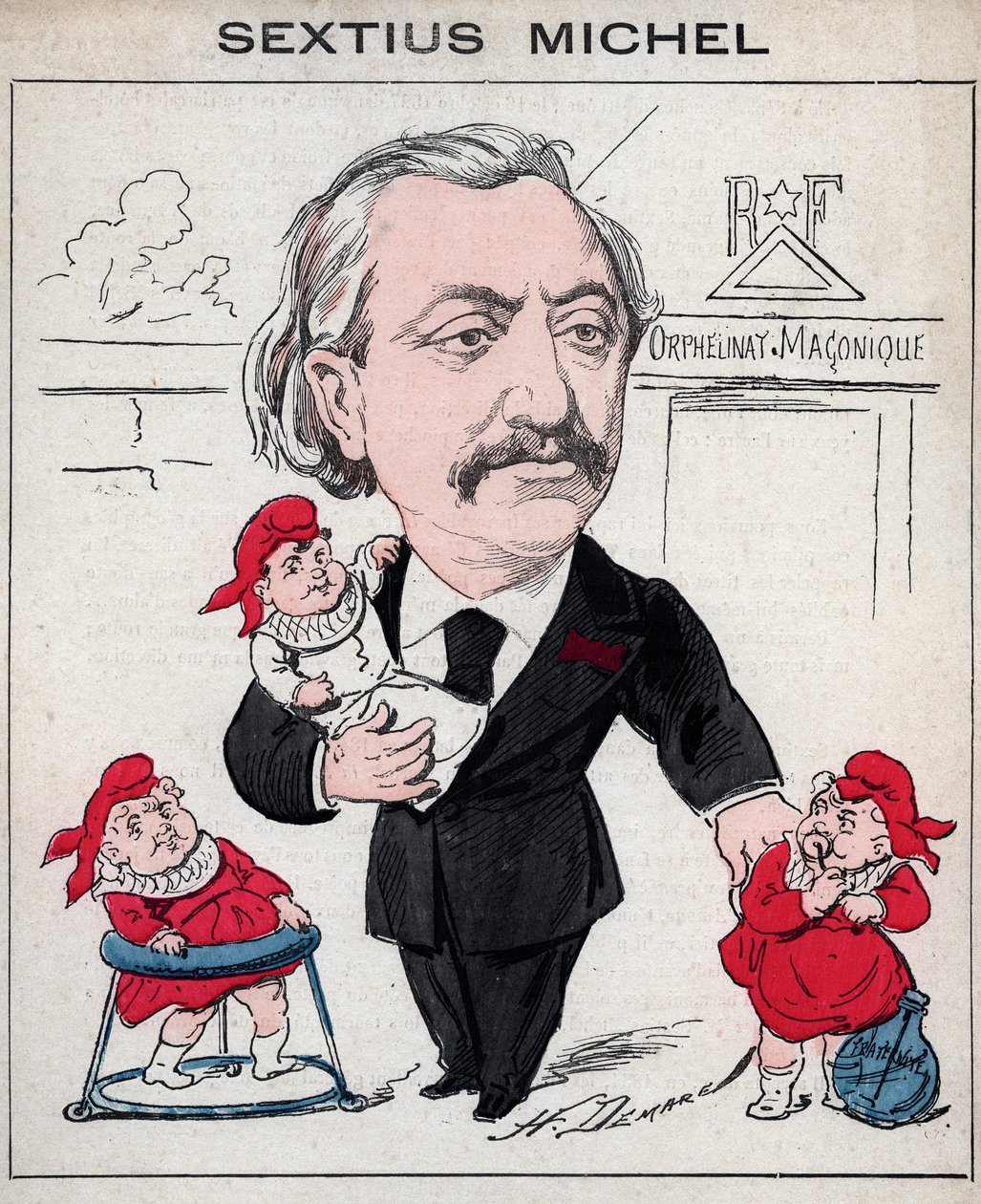 Sextius Michel (1827 - 1906) politician and Provencal writer of the language of oc - caricature by Henri Demare in “Les Hommes d