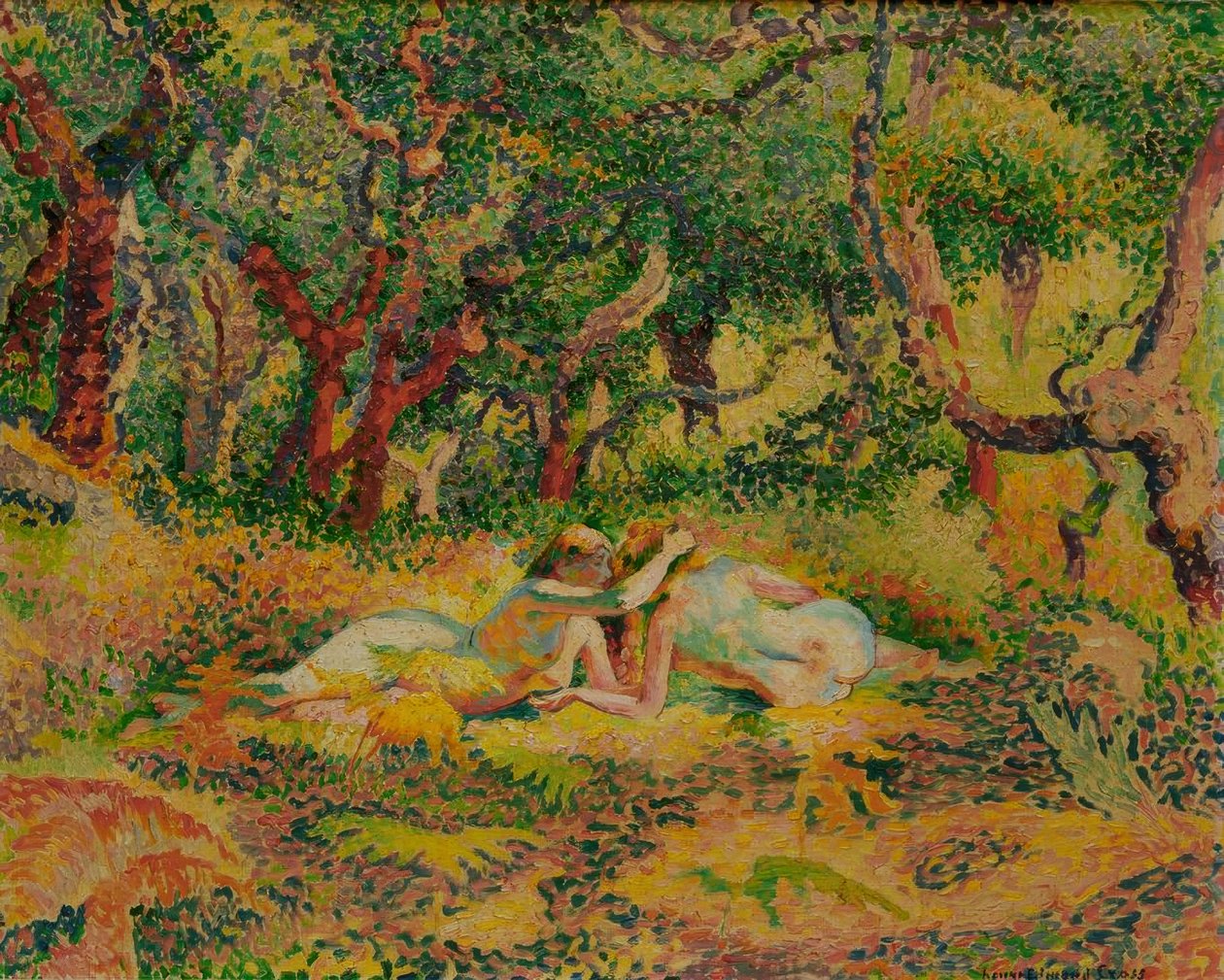To nakne kvinner under en eikekork av Henri Edmond Cross
