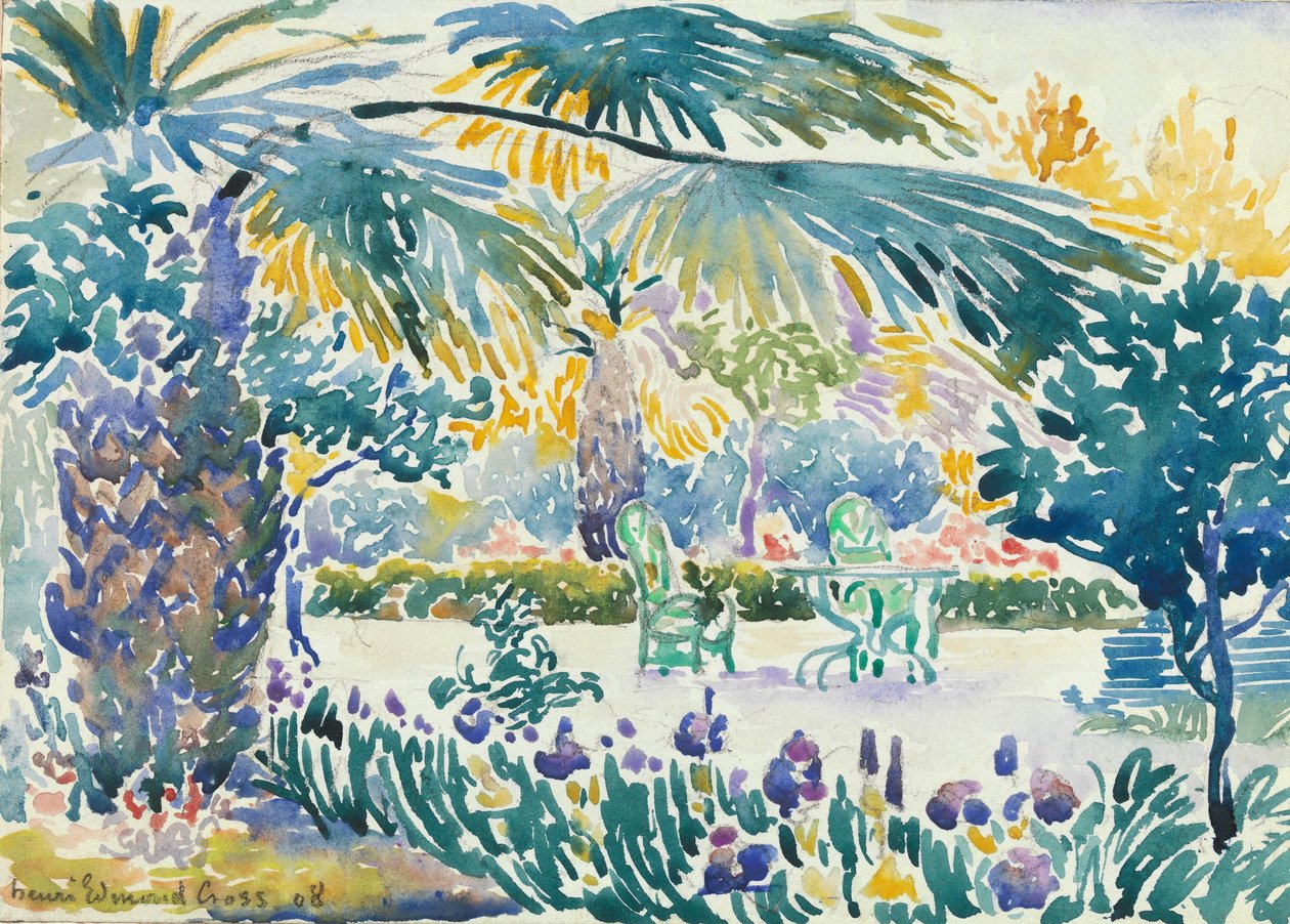 Garden of the Painter at Saint Clair, 1908 (wc over grafitt) av Henri Edmond Cross