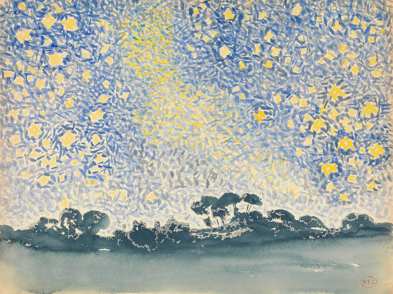 Landskap med stjerner, ca. 1905-08 (wc over grafitt på hvitt vevd papir) av Henri Edmond Cross
