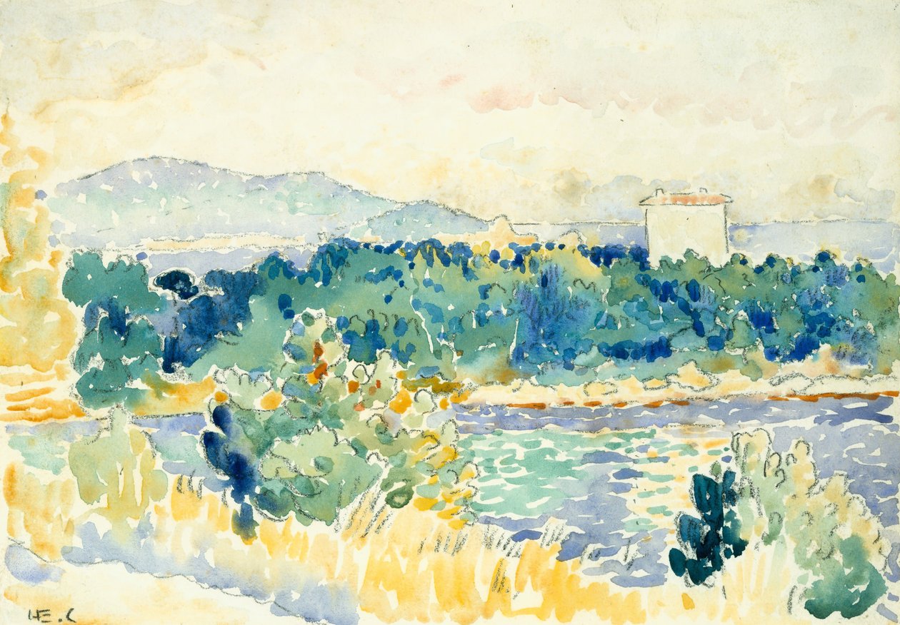 Middelhavslandskap med et hvitt hus, 1900-1905. av Henri Edmond Cross