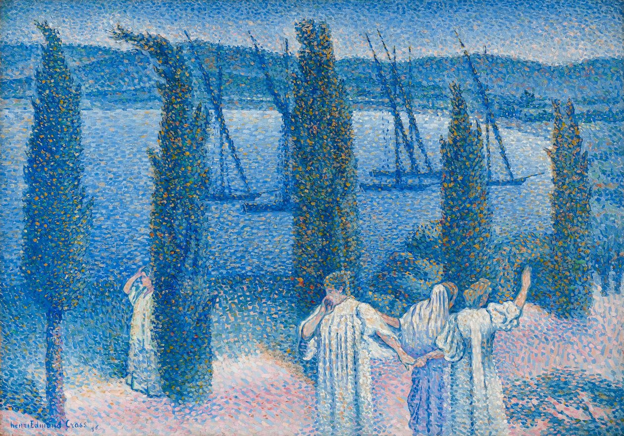 Nocturne med sypresser Nocturne aux cyprès, 1896. av Henri Edmond Cross