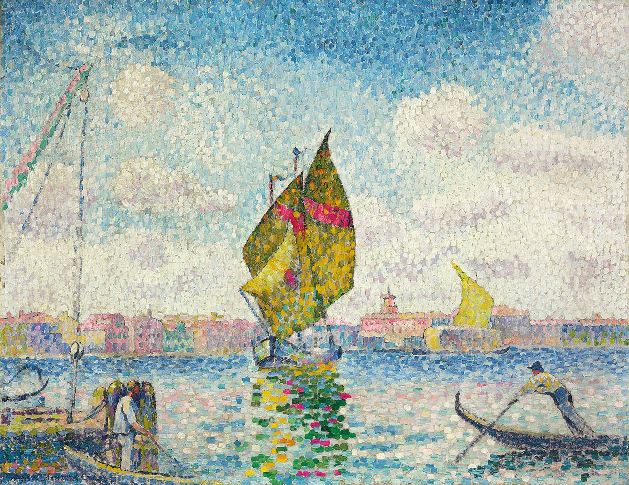 Seilbåter på Giudecca eller Venezia, Marine; Seilbåter på Giudecca eller Venezia, Marine, 1903-1905 av Henri Edmond Cross