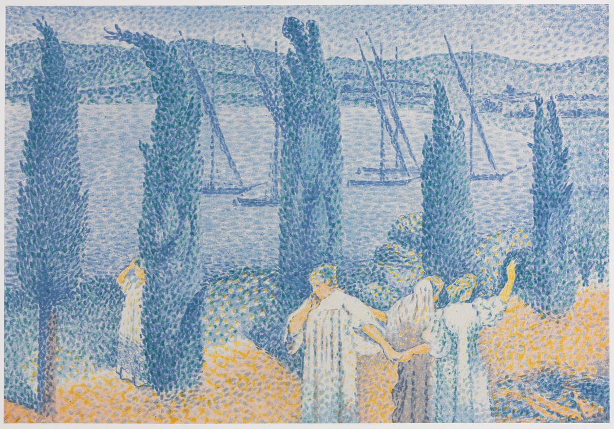 Promenadelandskapet med sypresser, La Promenade Paysage aux cyprès, 1897. av Henri Edmond Cross