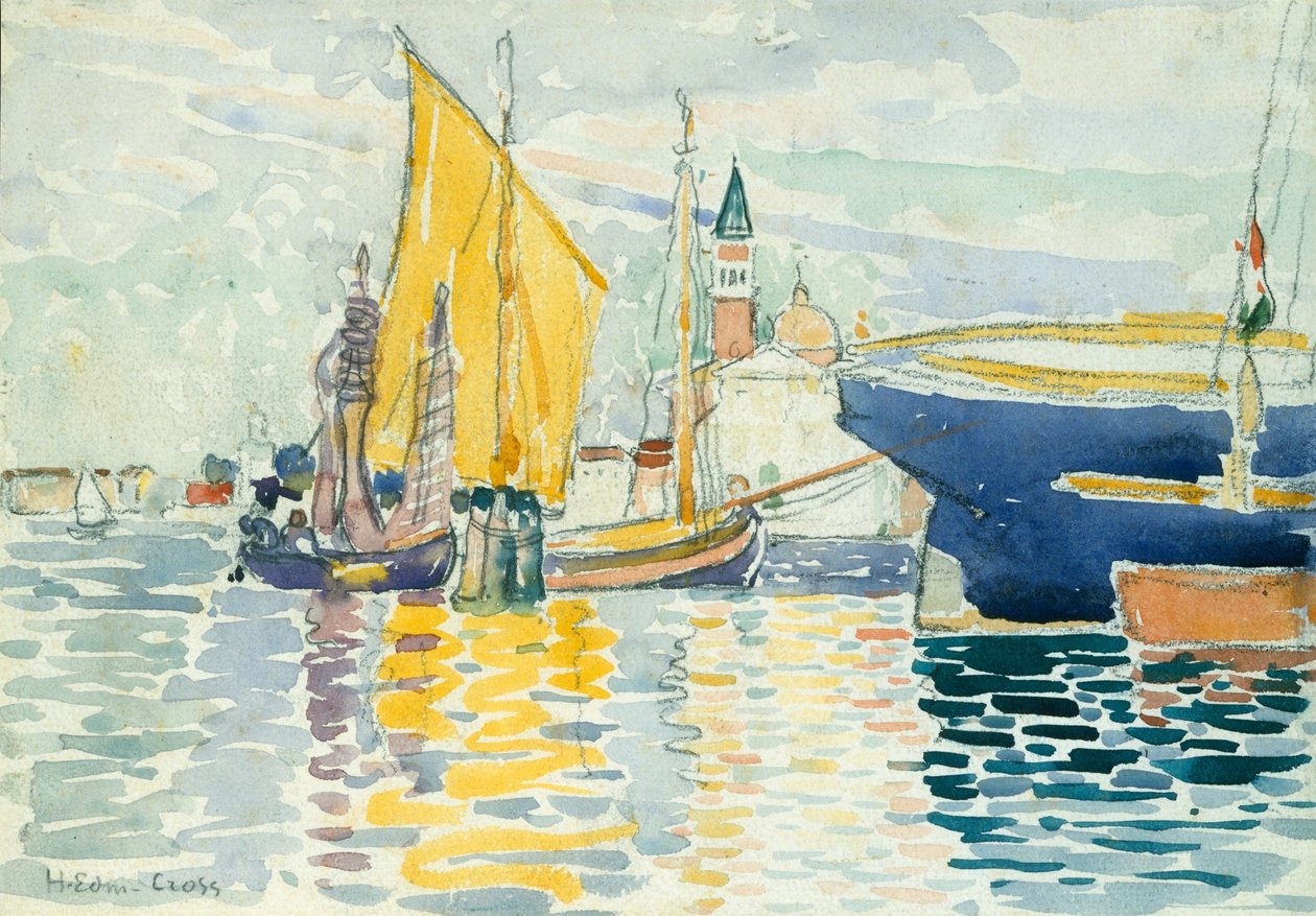 Venezia-The Giudecca, 1903 (wc, grafitt og kull på tungt, hvitt vevd papir) av Henri Edmond Cross