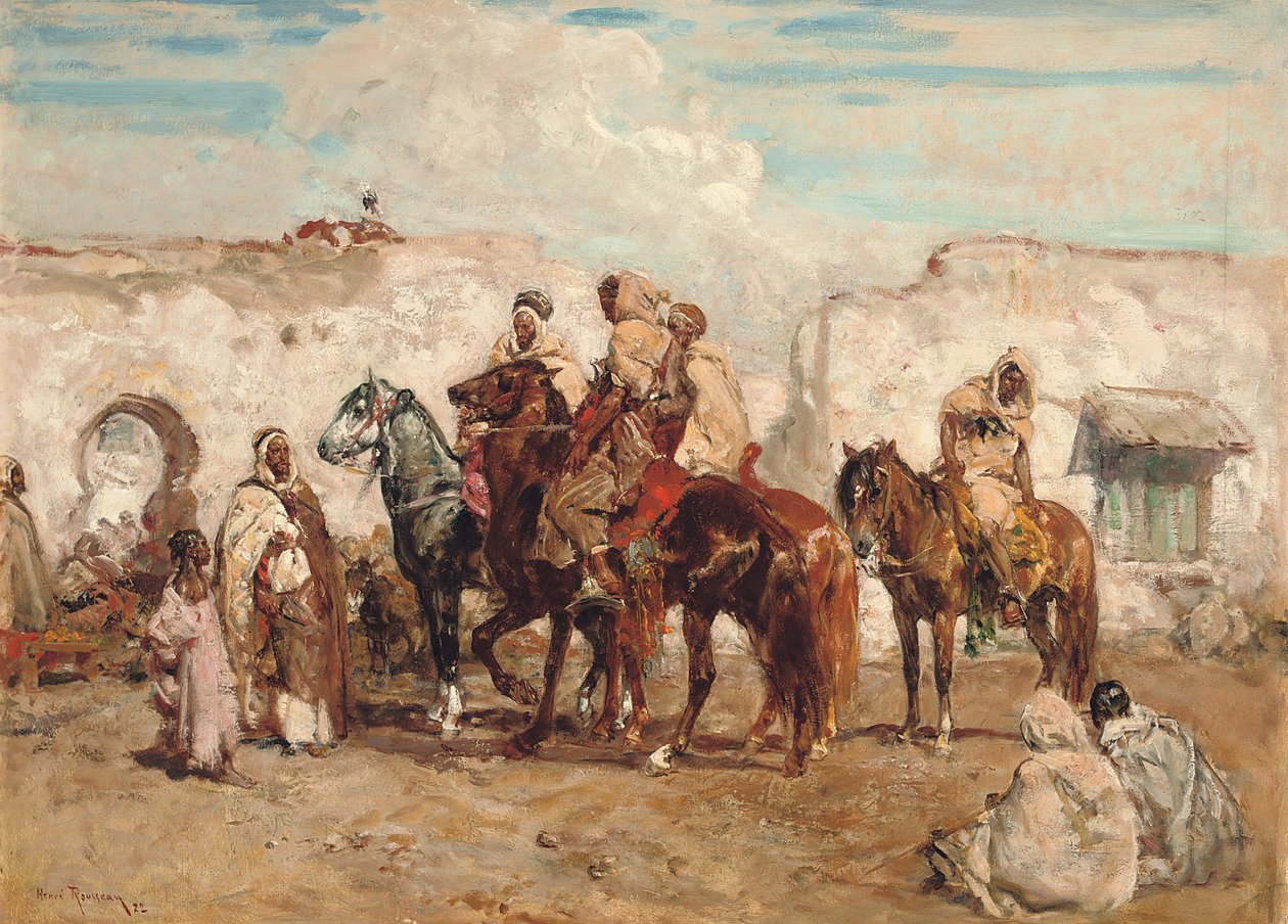 Etterretning: Arab Village Street; Informasjon: Arabisk landsbygate av Henri Emilien Rousseau