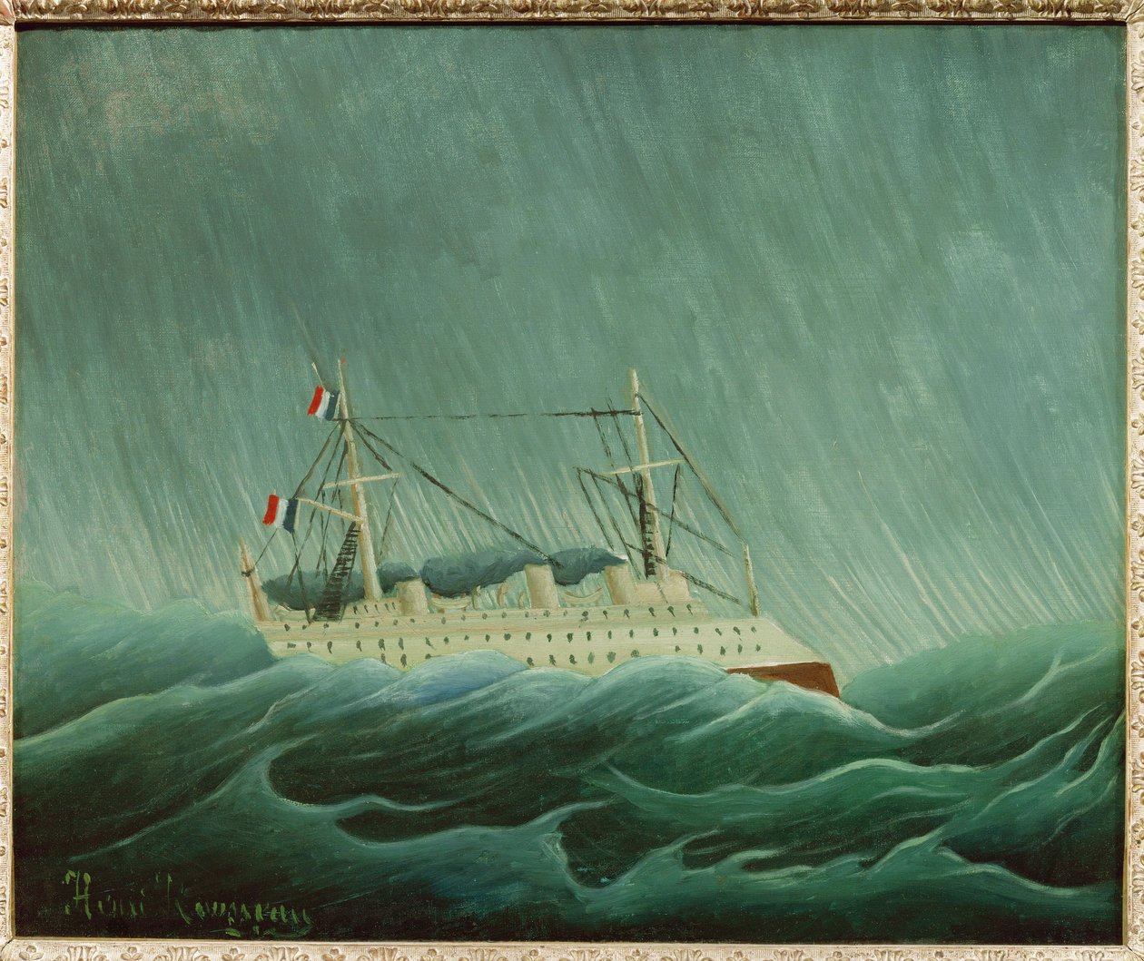 Skipet i stormen (maleri på lerret) av Henri Emilien Rousseau
