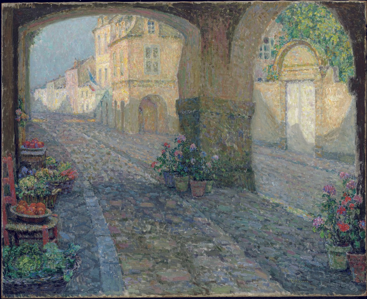 Handle i den gamle verandaen; Den gamle verandabutikken av Henri Eugene Augustin Le Sidaner