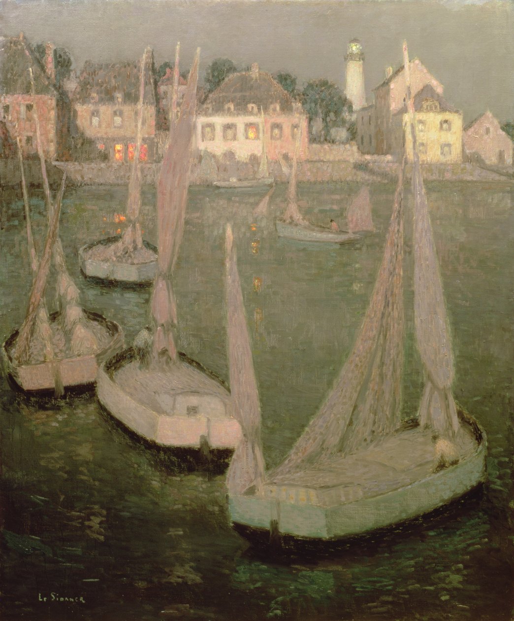 Brittany Port av Moonlight av Henri Eugene Augustin Le Sidaner