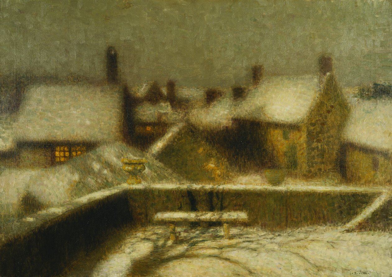 Gerberoy i snøen; Gerberoy Sous la Neige, ca. 1900 (olje på lerret) av Henri Eugene Augustin Le Sidaner