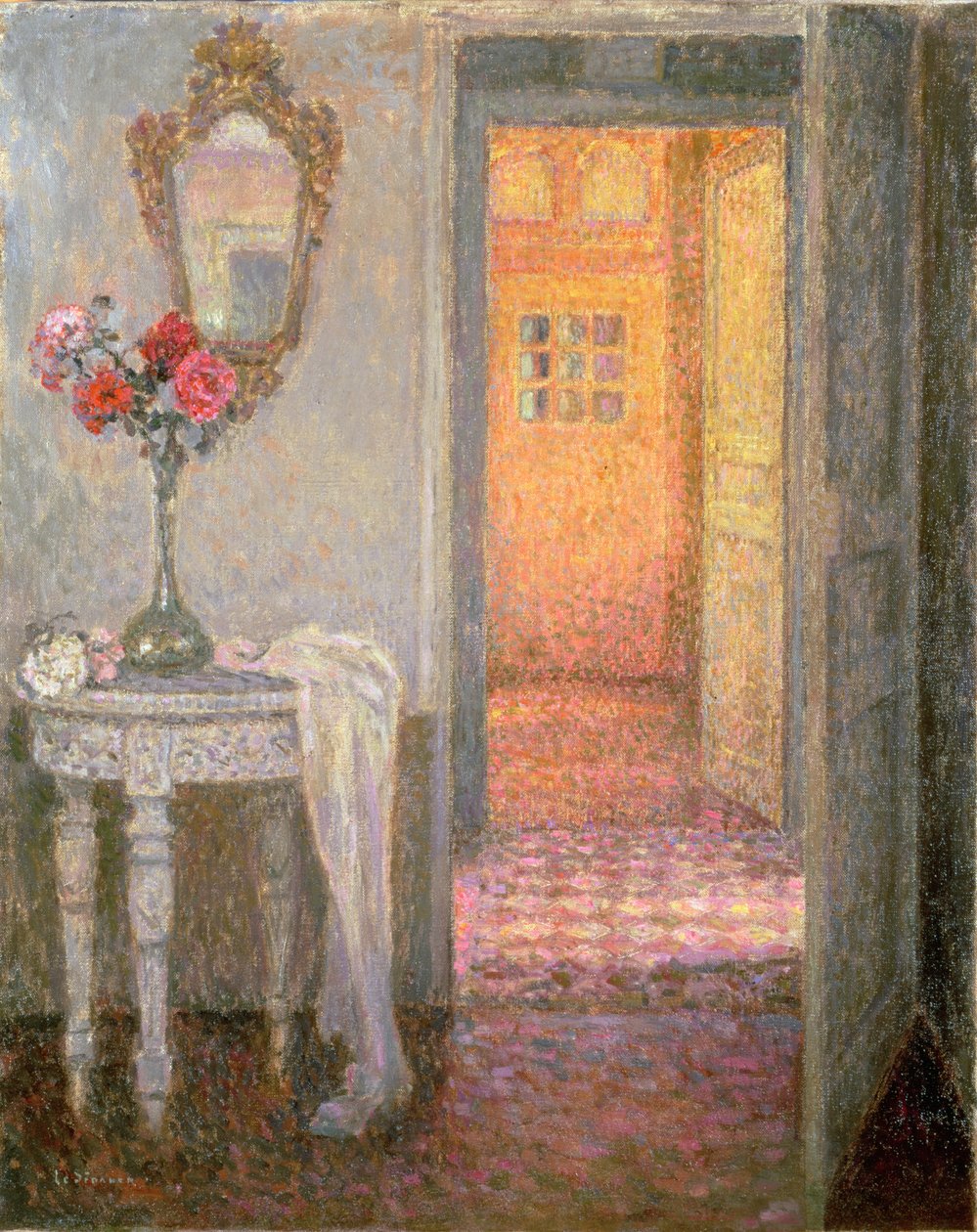 Interiør i en gang av Henri Eugene Augustin Le Sidaner