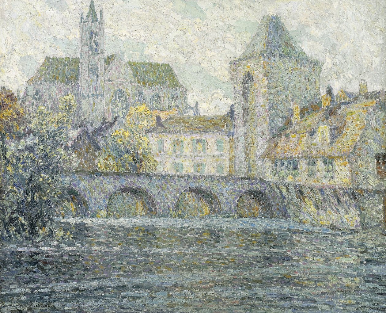 Moret Landskap, Broen; Paysage Moret, Le Pont av Henri Eugene Augustin Le Sidaner